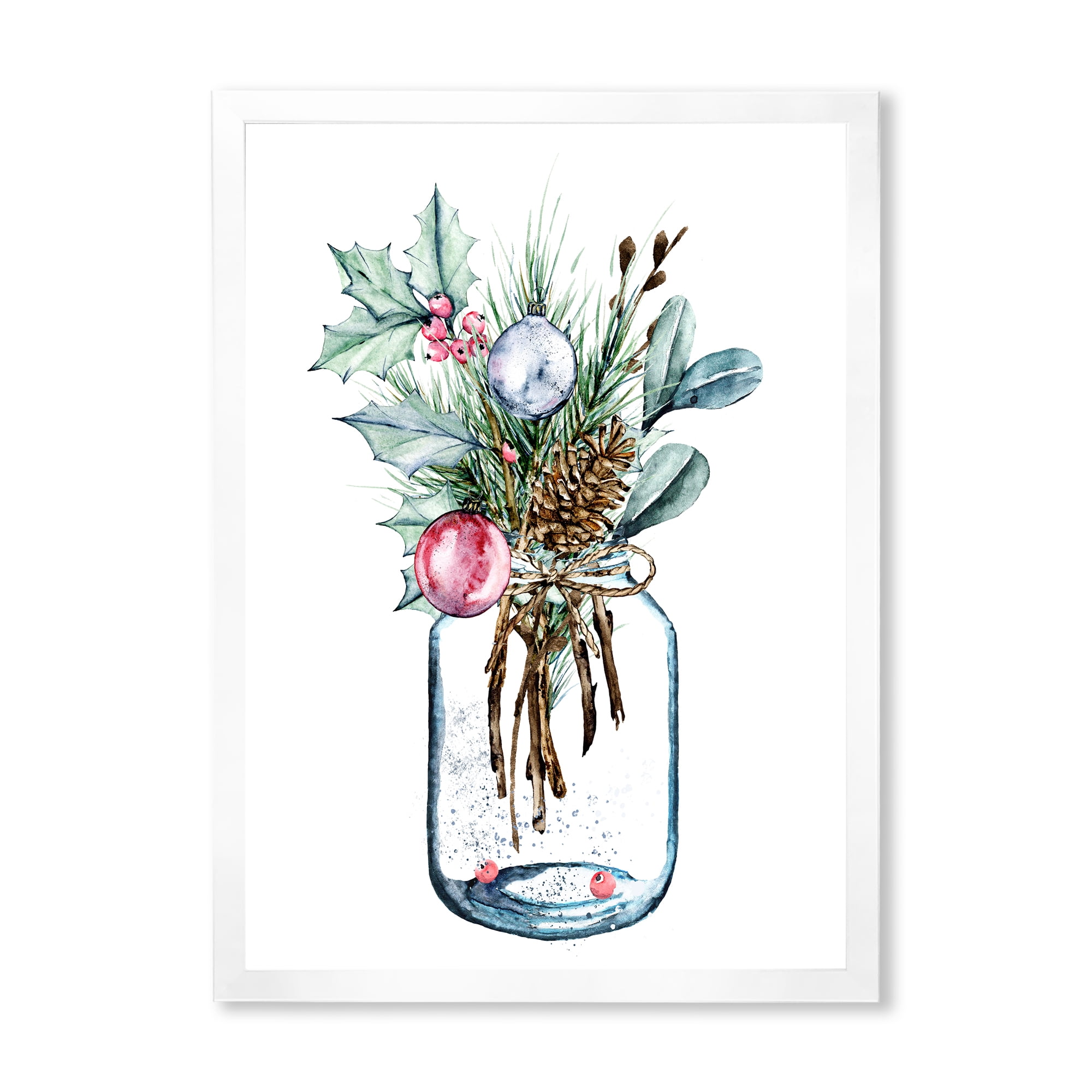 Designart 'Merry Christmas Bouquet In Transparant Jar' Traditional Framed Art Print