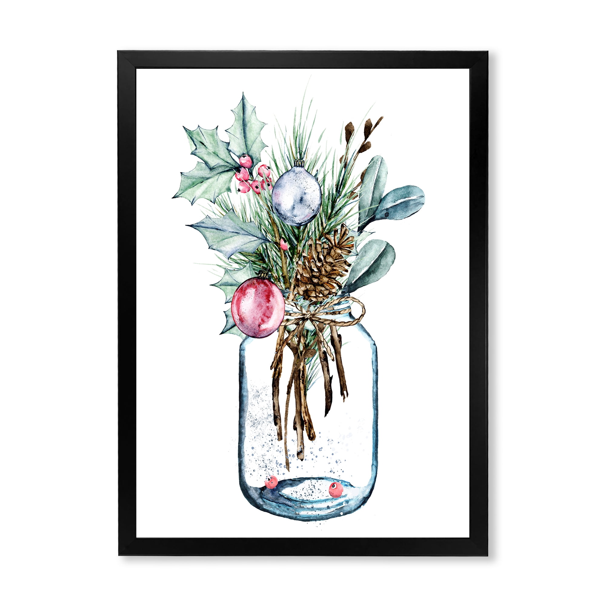 Designart 'Merry Christmas Bouquet In Transparant Jar' Traditional Framed Art Print