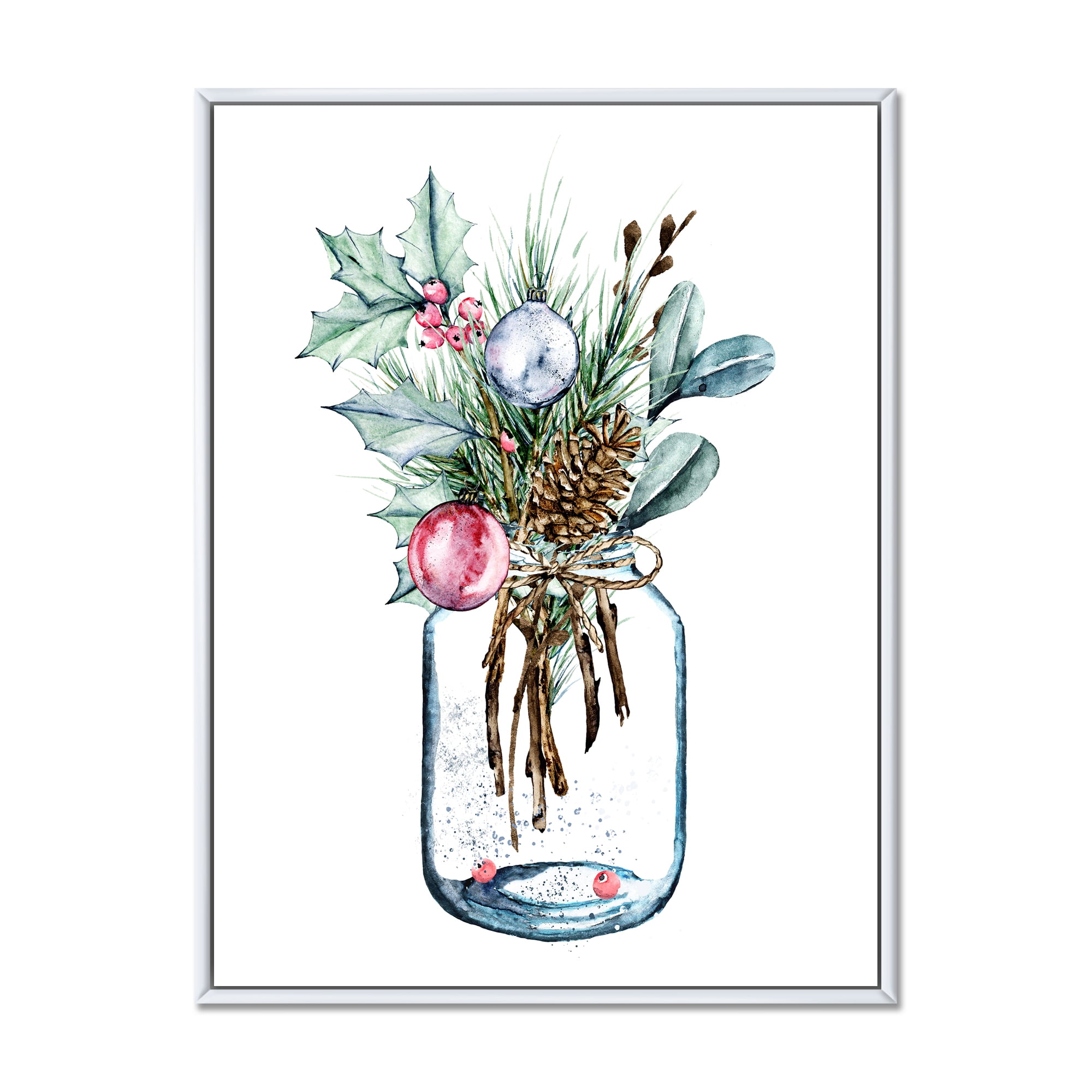Designart 'Merry Christmas Bouquet In Transparant Jar' Traditional Framed Canvas Wall Art Print