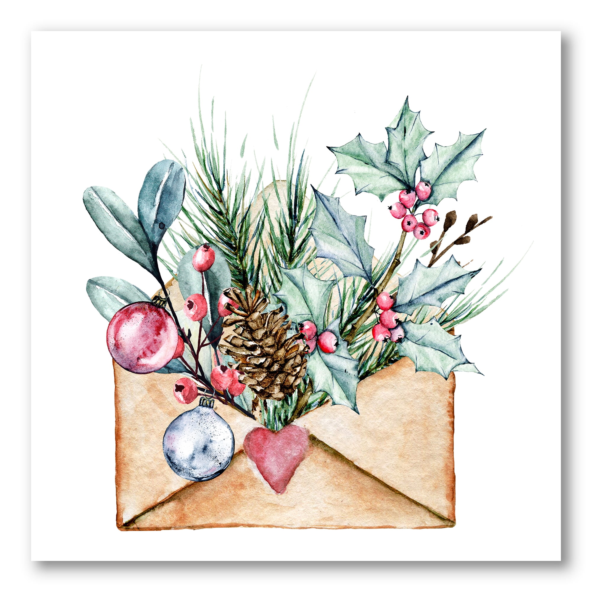 Designart ' Merry Christmas Greeting Card Envelope ' Traditional Canvas Wall Art Print