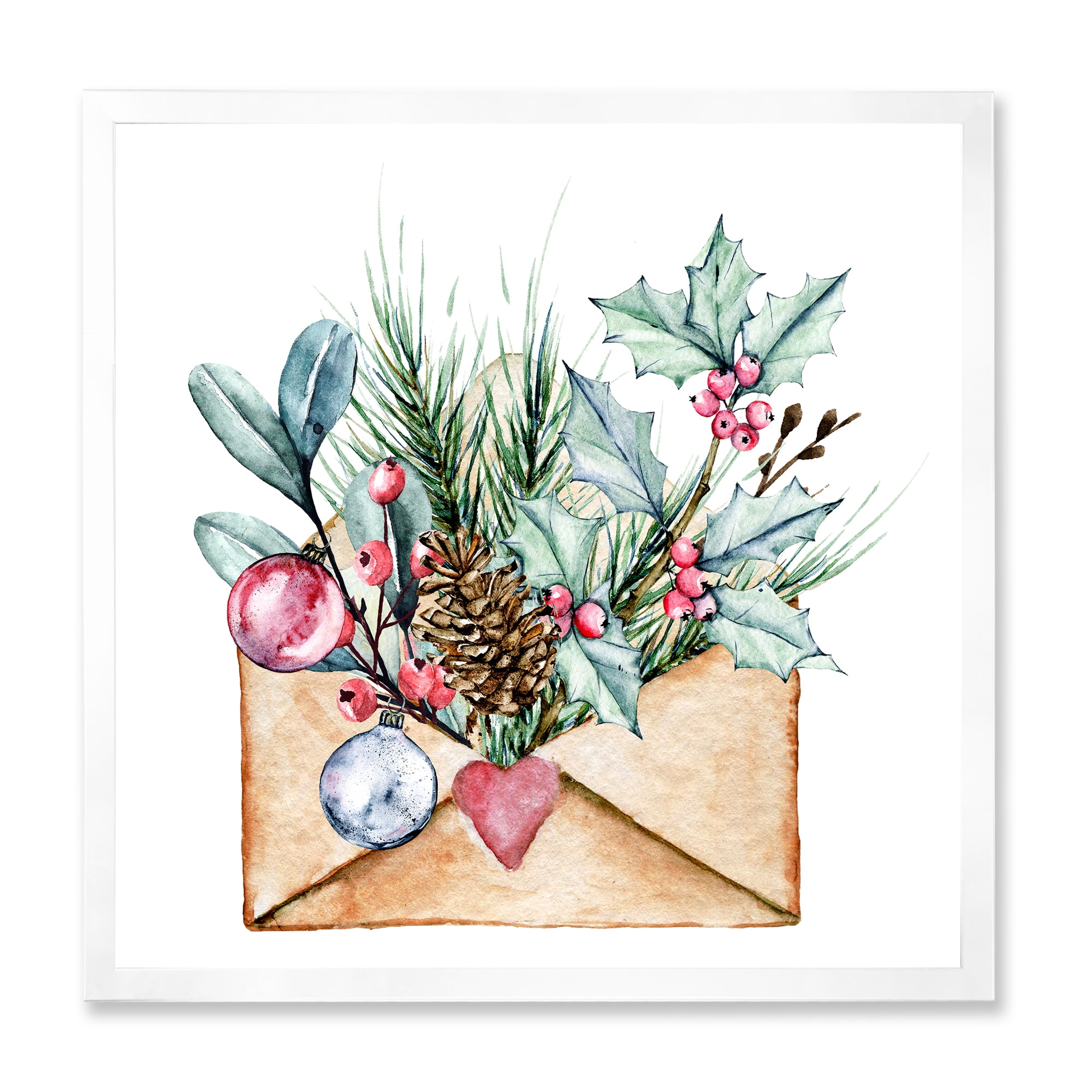 Designart 'Merry Christmas Greeting Card Envelope' Traditional Framed Art Print