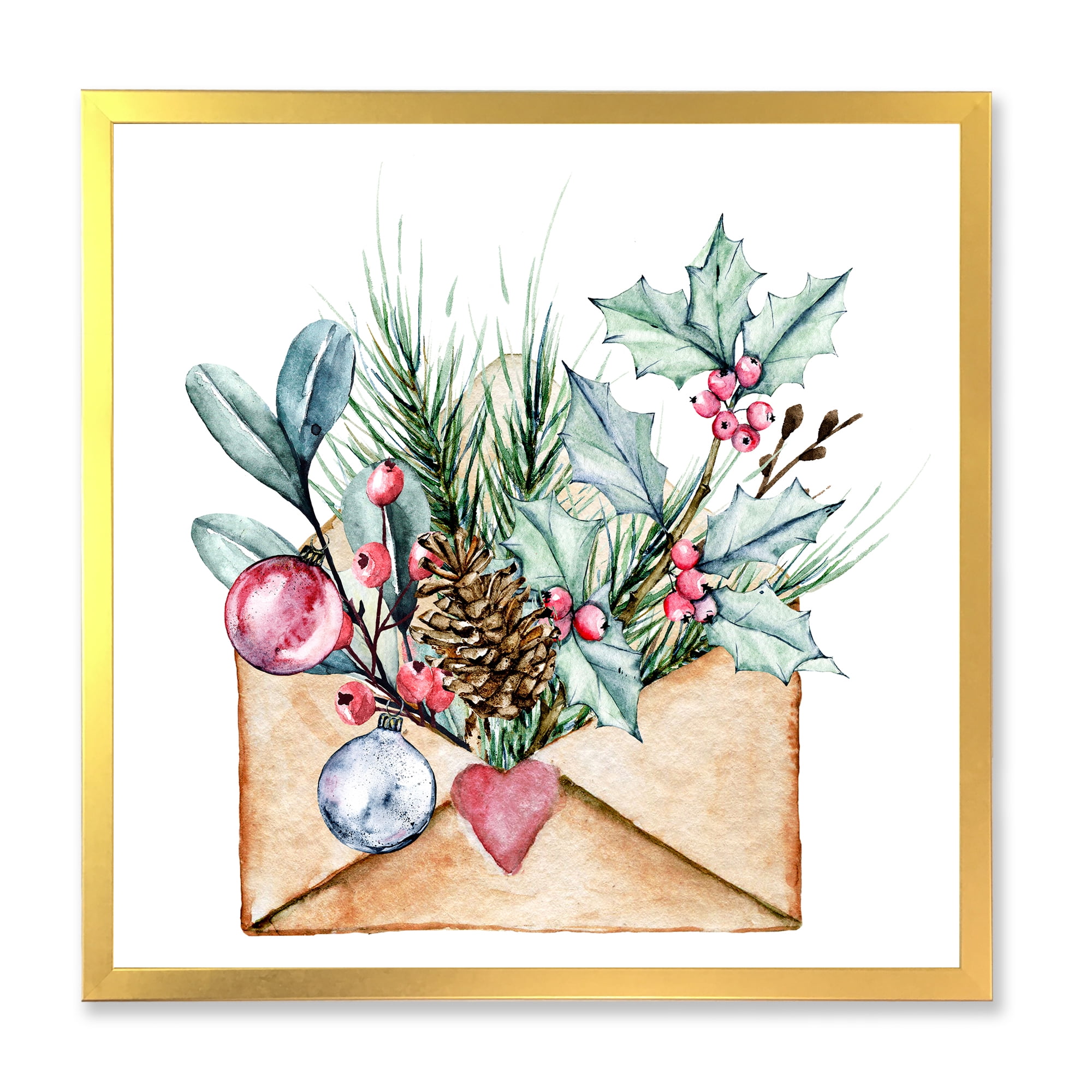 Designart 'Merry Christmas Greeting Card Envelope' Traditional Framed Art Print