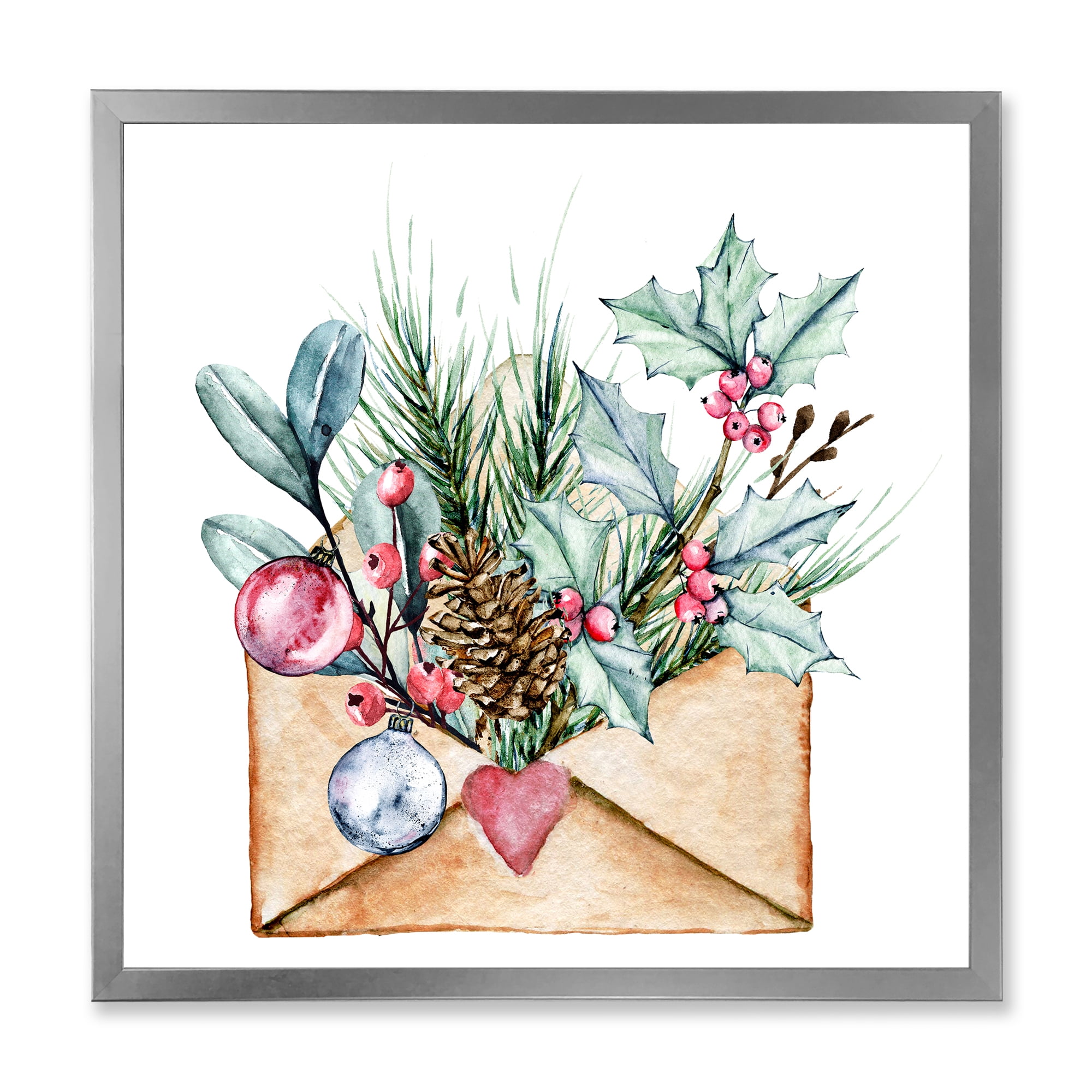 Designart 'Merry Christmas Greeting Card Envelope' Traditional Framed Art Print