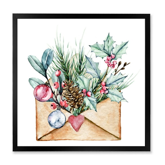 Designart 'Merry Christmas Greeting Card Envelope' Traditional Framed Art Print