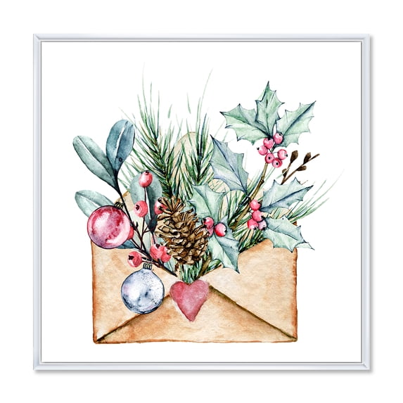 Designart 'Merry Christmas Greeting Card Envelope' Traditional Framed Canvas Wall Art Print