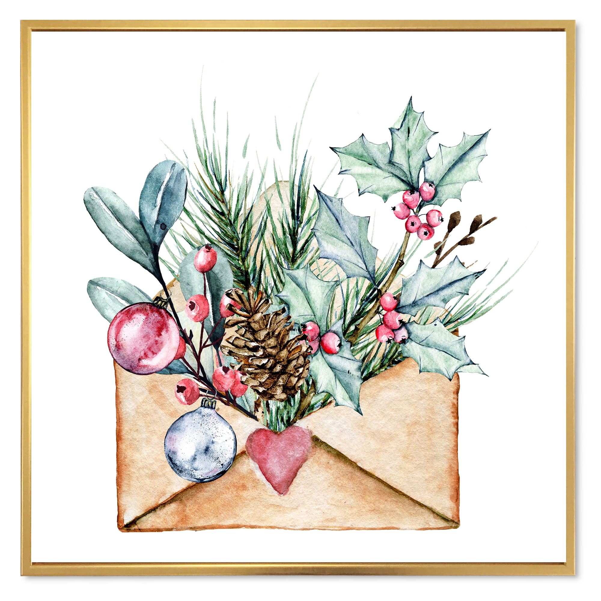 Designart 'Merry Christmas Greeting Card Envelope' Traditional Framed Canvas Wall Art Print