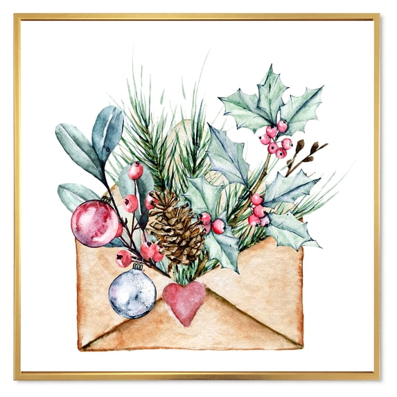 Designart 'Merry Christmas Greeting Card Envelope' Traditional Framed Canvas Wall Art Print