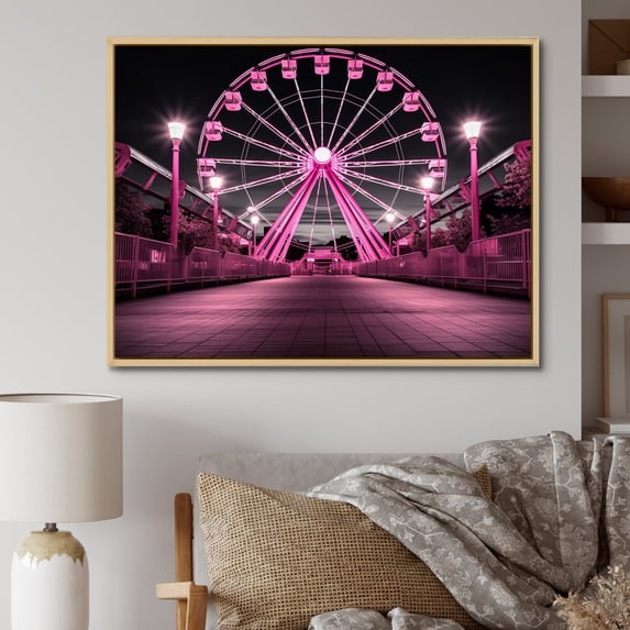 Designart "Merry Go Round Magic Pink Ferris Wheel Whimsy I" Architecture Floater Framed Wall Art Living Room