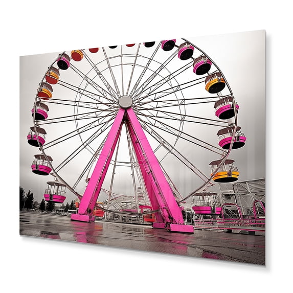 Designart "Merry Go Round Magic Pink Ferris Wheel Whimsy II" Architecture Metal Art Print