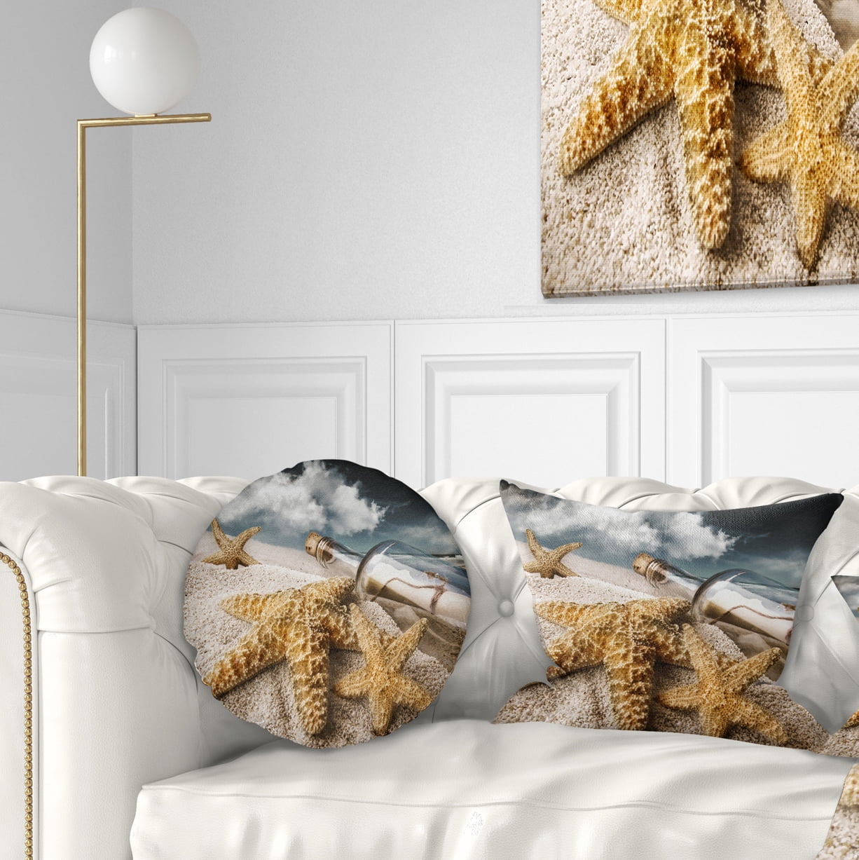 Designart Message Bottle Buried in Sand - Seascape Throw Pillow - 12x20