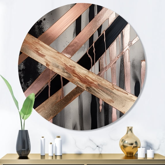 Designart "Metallic Elegance Stripes and Circles III" Abstract Marble Metal Round Art Print