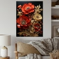thumbnail image 1 of Designart "Metallic Glow of Bronze Poppies I" Floral Canvas Wall Art - Traditional Red Poppies Hallway Wall Art Decor, 1 of 6