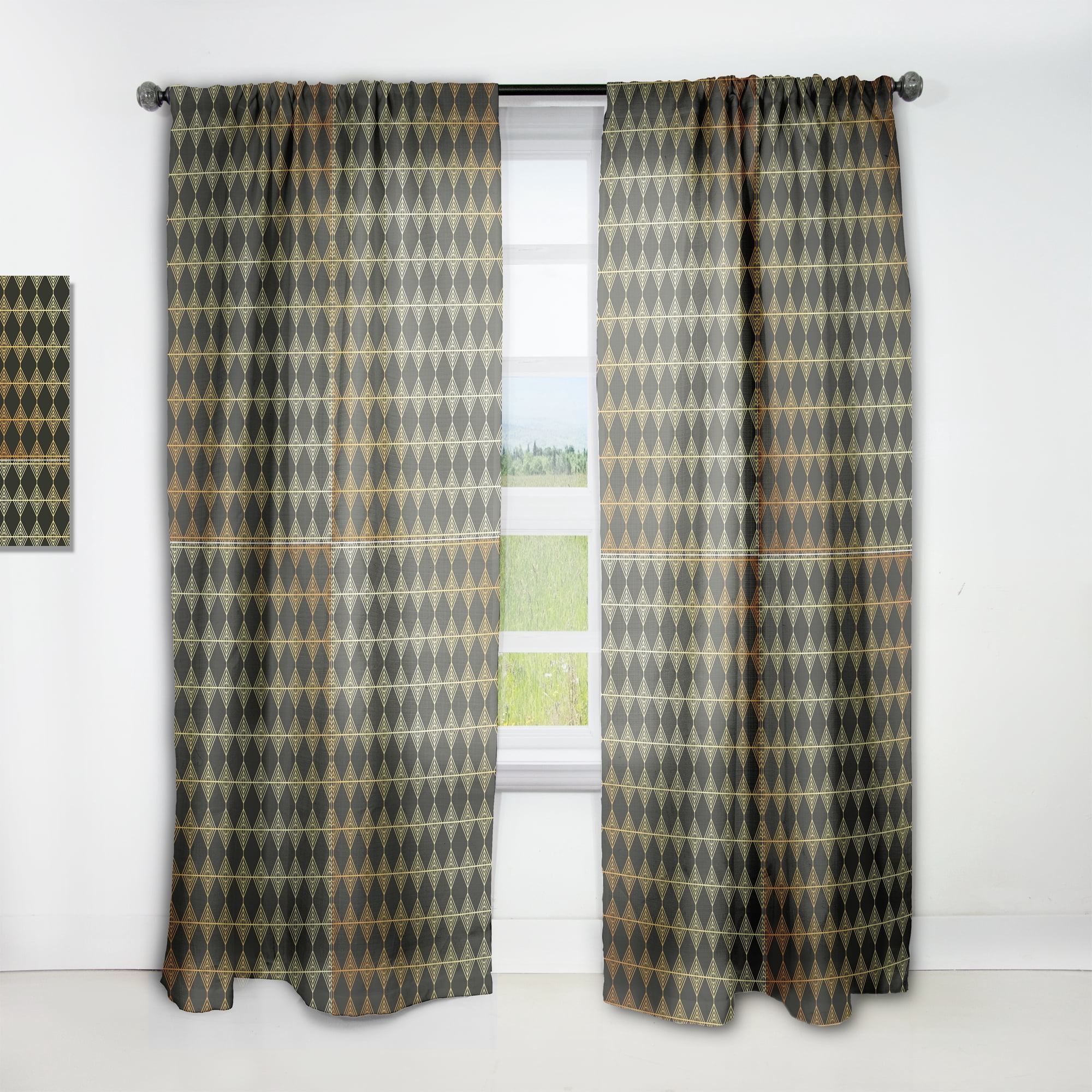 Designart 'Metallic Golden Luxury Geometrics XII I' Mid-Century Modern Curtain Panel
