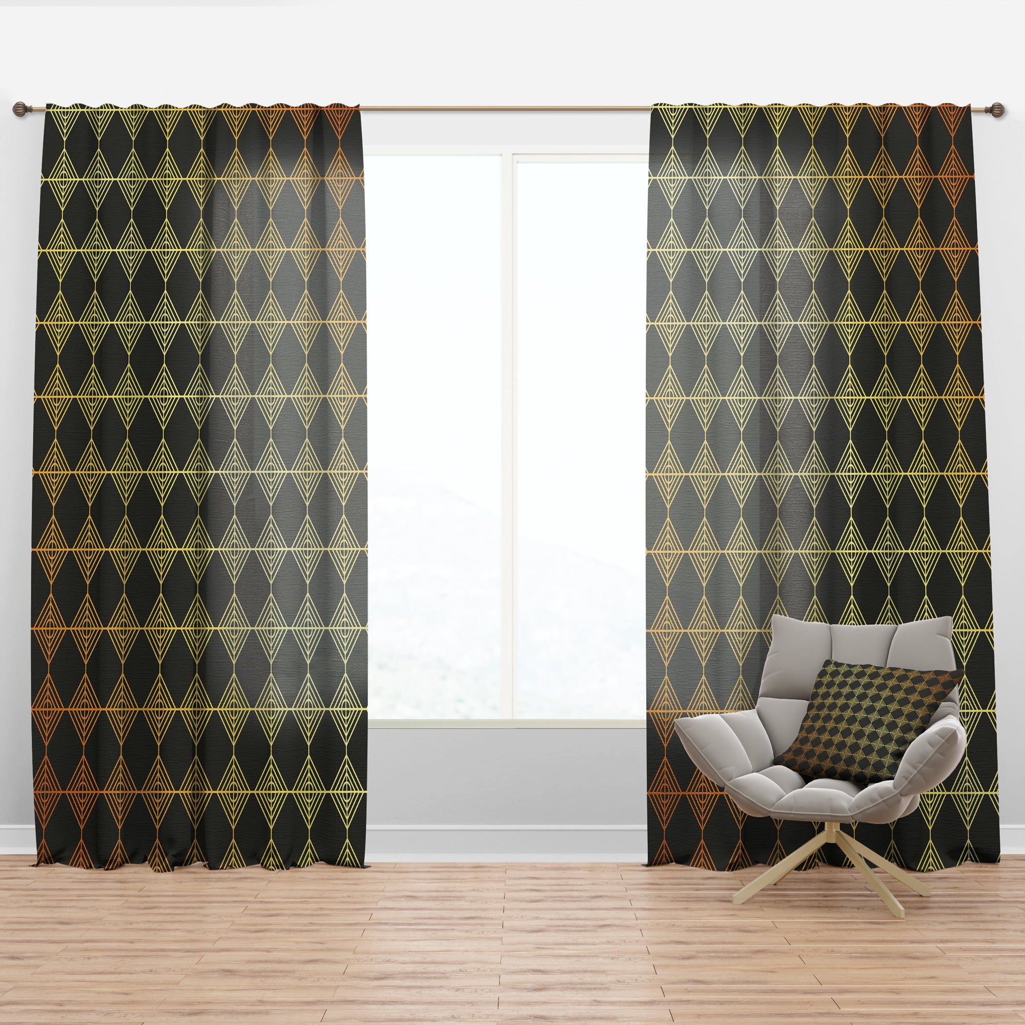 Designart 'Metallic Golden Luxury Geometrics XII I' Mid-Century Modern Curtain Panel