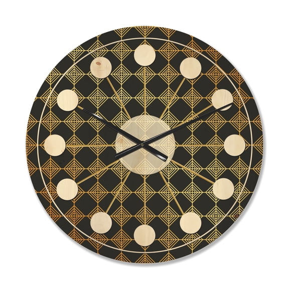 Designart 'Metallic Golden Luxury Geometrics XII I' Mid-Century Modern Wood Wall Clock