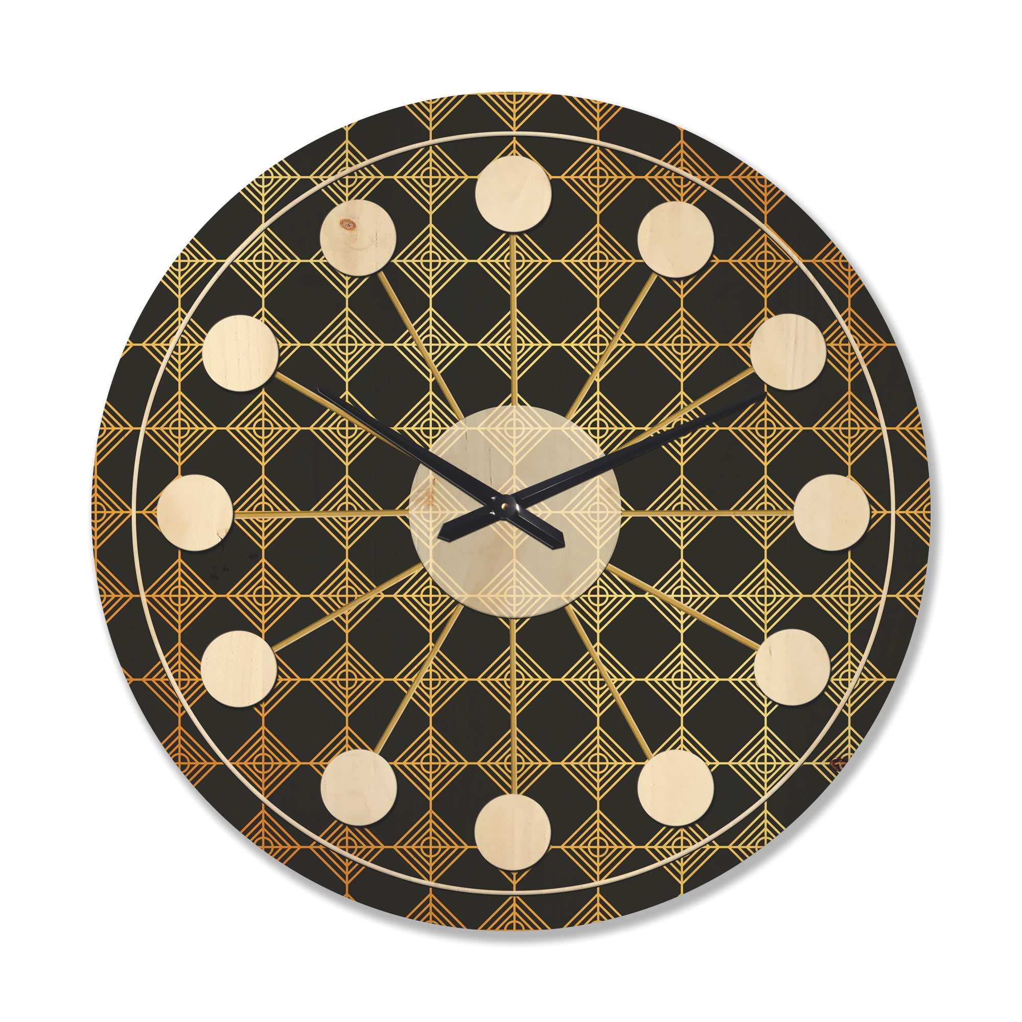 Designart 'Metallic Golden Luxury Geometrics XII I' Mid-Century Modern Wood Wall Clock