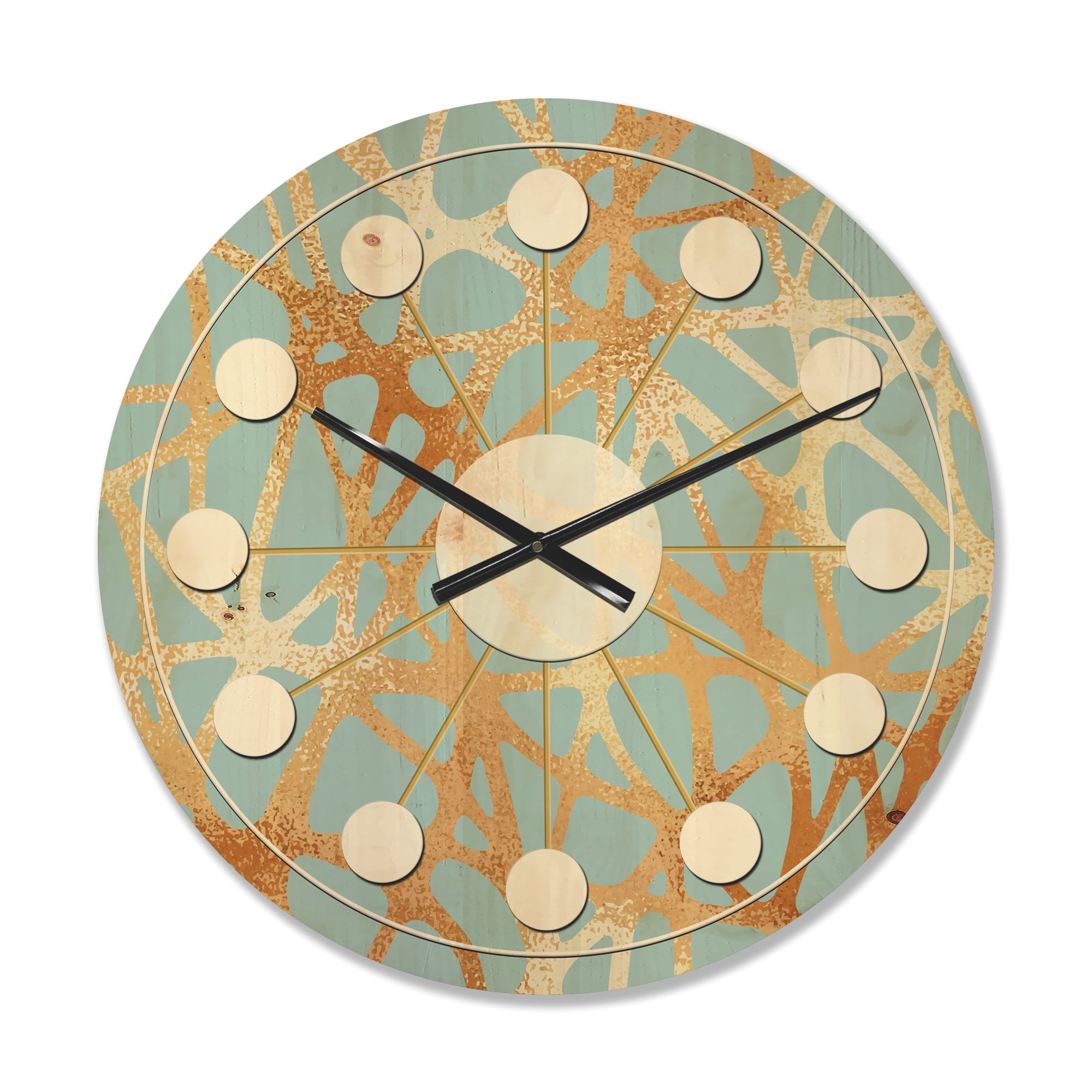 Designart 'Metallic Golden Luxury Geometrics XII IV' Mid-Century Modern Wood Wall Clock