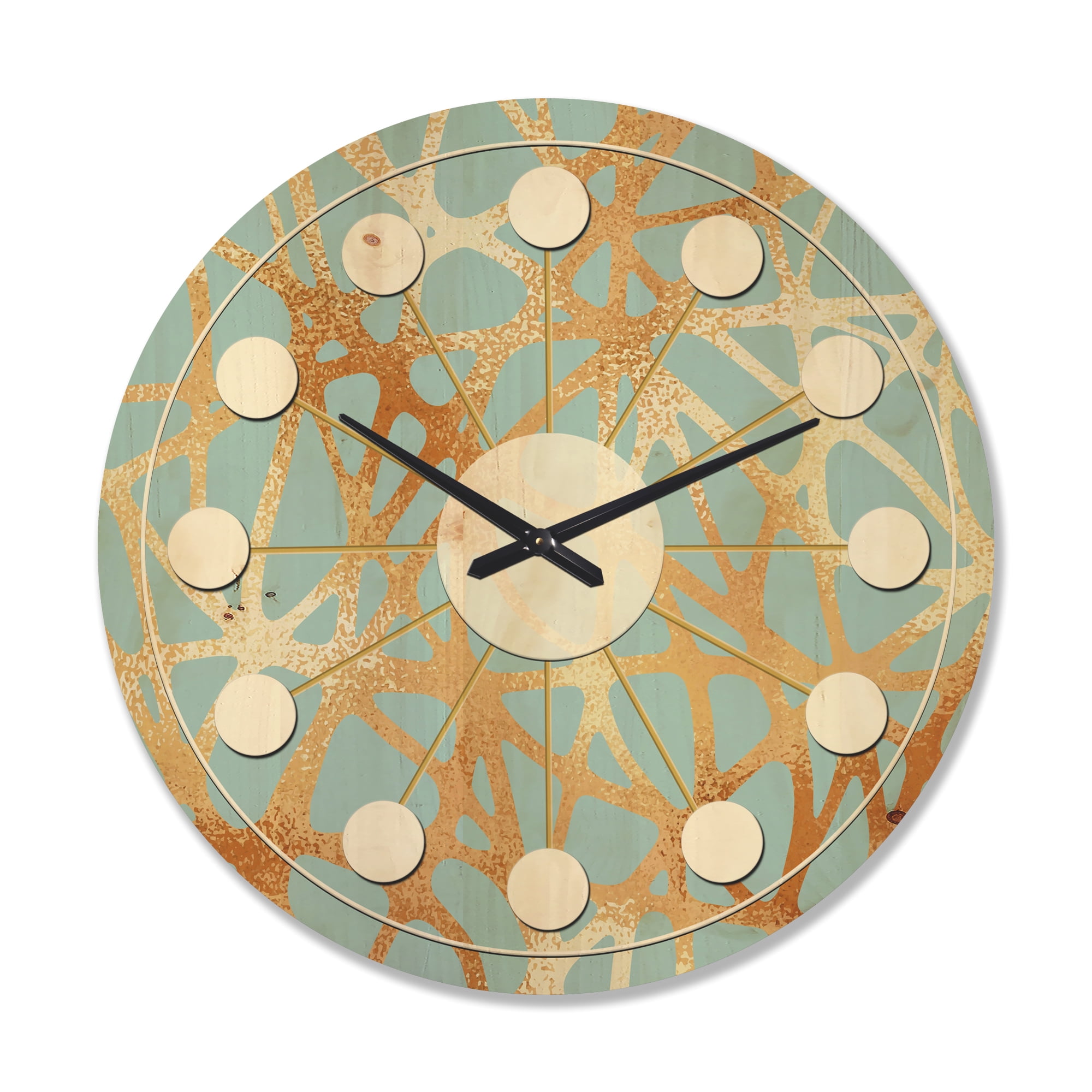 Designart 'Metallic Golden Luxury Geometrics XII IV' Mid-Century Modern Wood Wall Clock