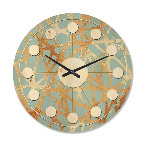 Designart 'Metallic Golden Luxury Geometrics XII IV' Mid-Century Modern Wood Wall Clock