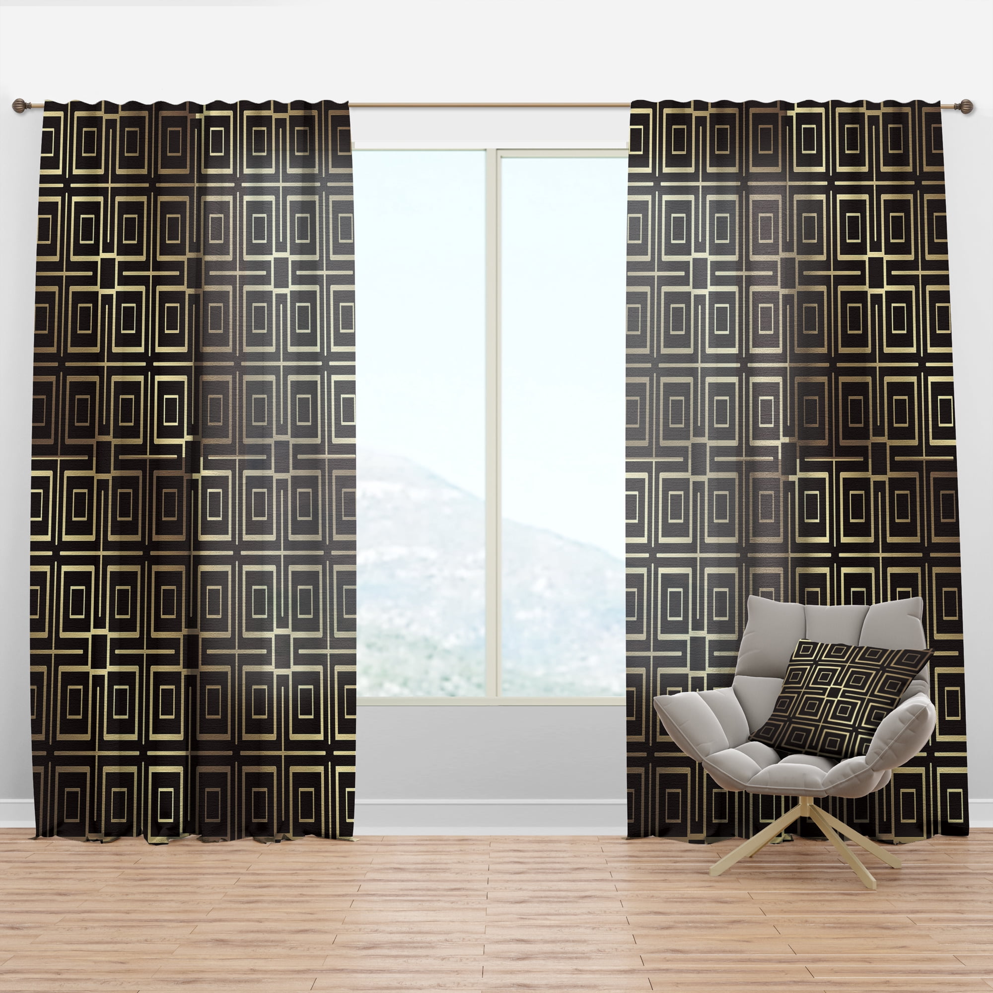 Designart 'Metallic Golden Luxury Geometrics XII XII' Mid-Century Modern Curtain Panel