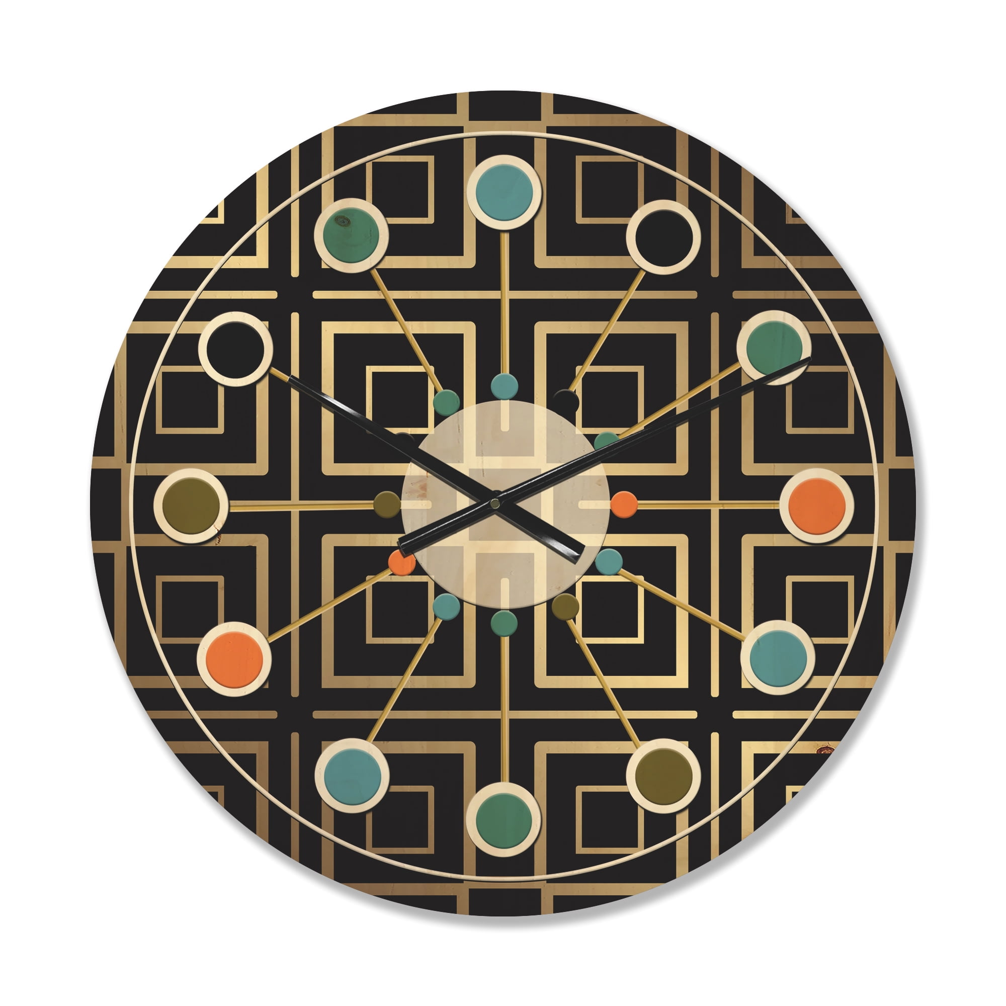 Designart 'Metallic Golden Luxury Geometrics XII XII' Mid-Century Modern Wood Wall Clock