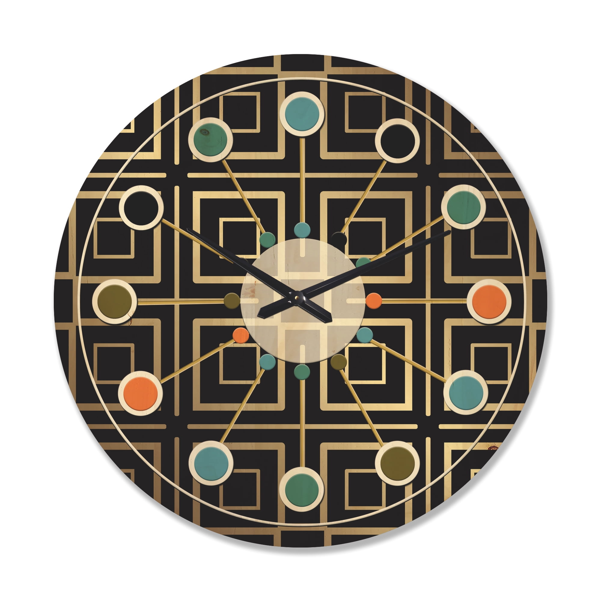 Designart 'Metallic Golden Luxury Geometrics XII XII' Mid-Century Modern Wood Wall Clock