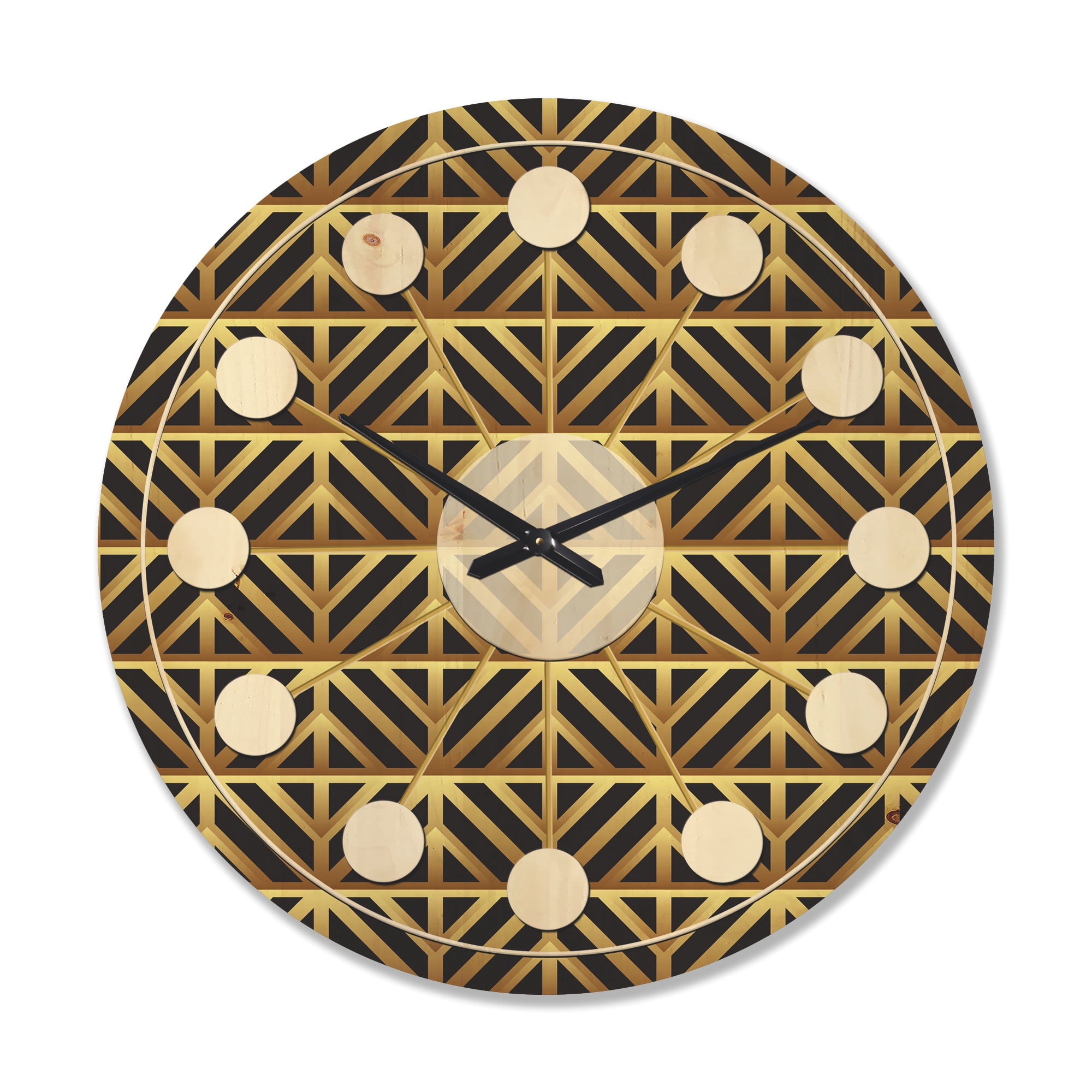 Designart 'Metallic Golden Luxury Geometrics XII XIV' Mid-Century Modern Wood Wall Clock
