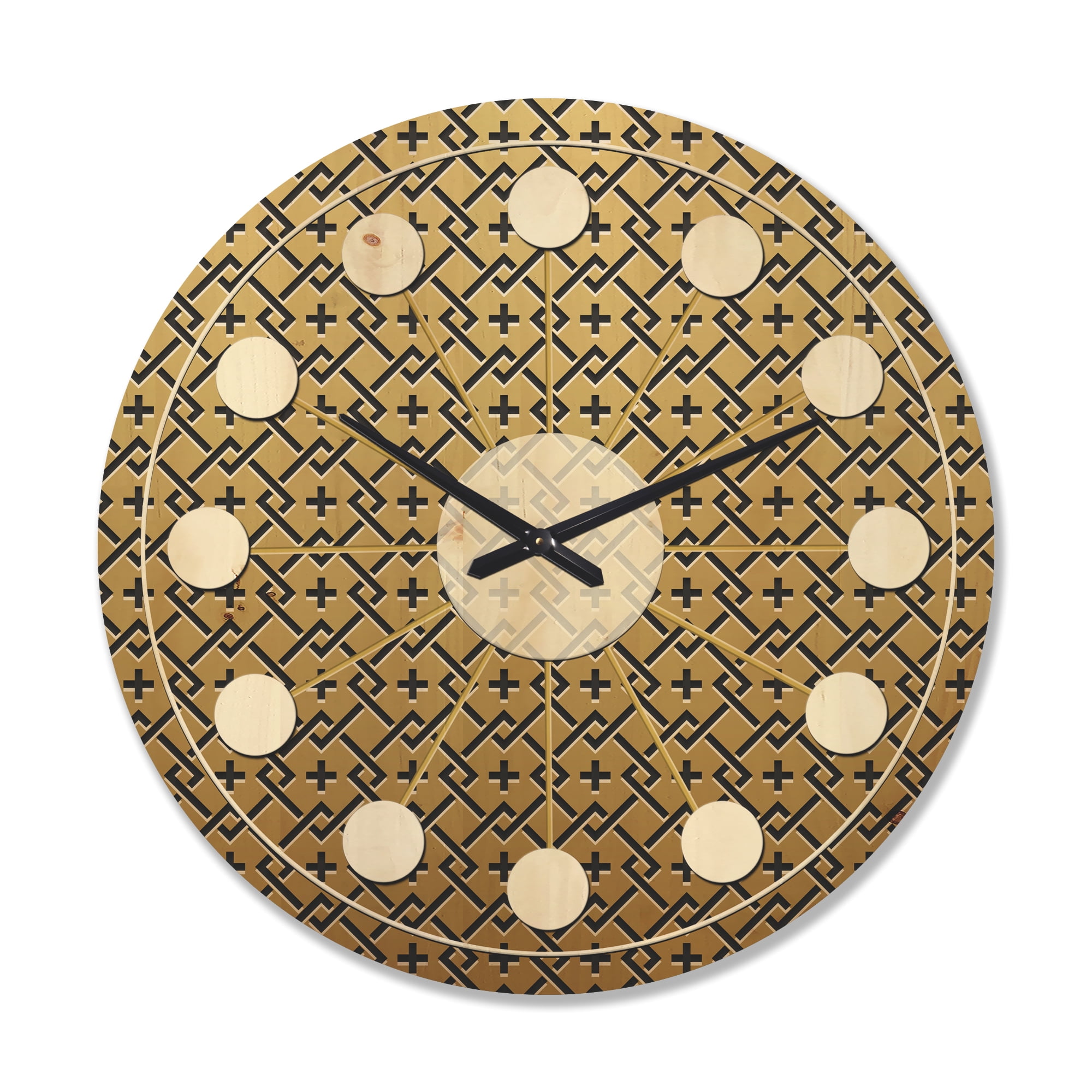 Designart 'Metallic Golden Luxury Geometrics XII XVIII' Mid-Century Modern Wood Wall Clock