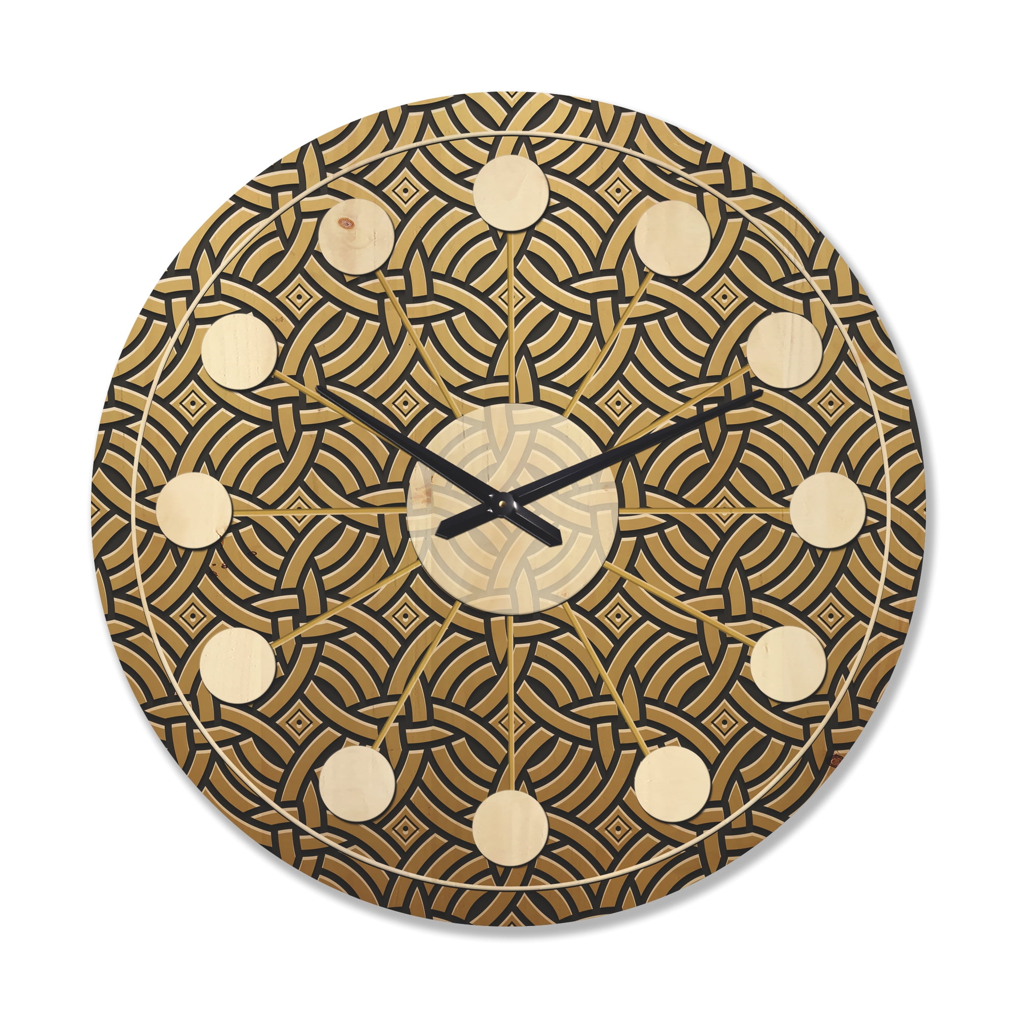 Designart 'Metallic Golden Luxury Geometrics XII XXI' Mid-Century Modern Wood Wall Clock