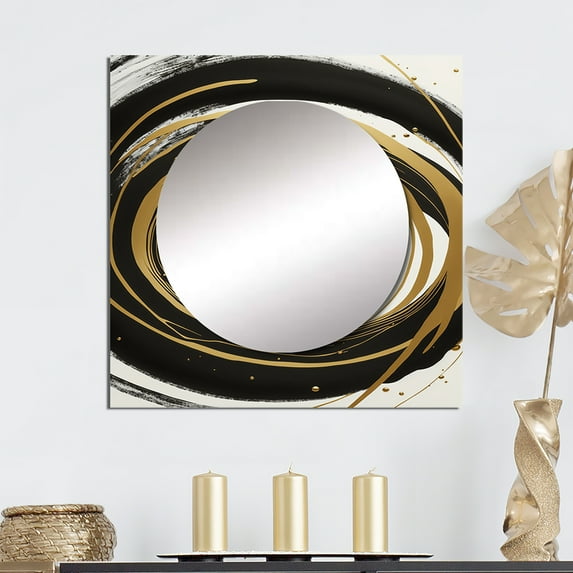 Designart "Metallic Swirling Blend III" Modern Square Mirror Wall Decor Modern - Large Black Square Bathroom Mirror - Square Printed Wall Mirror Art