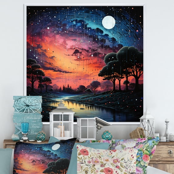 Designart "Meteors Celestial And Painting II" Asteroids Floater Framed Wall Decor