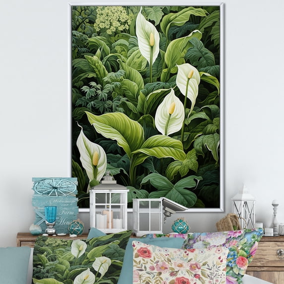 Designart "Meticulous Tropical Botanicals II" Plants Floater Framed Canvas Wall Art