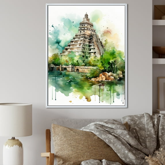 Designart "Mexican Art featuring Chichen Itza II" People Framed Wall Art - Global Green Mexican Art Entryway Framed Wall Art