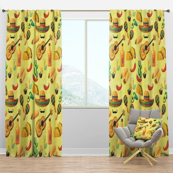 Designart 'Mexican Music Pattern Illustration' Tropical Blackout Curtain Panel