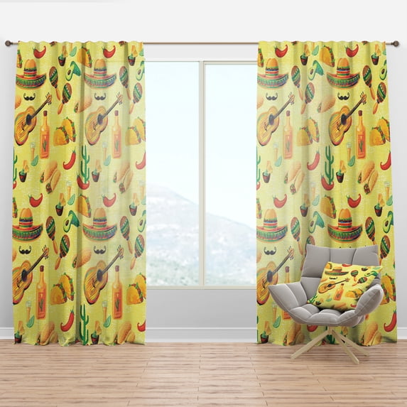 Designart 'Mexican Music Pattern Illustration' Tropical Curtain Panel