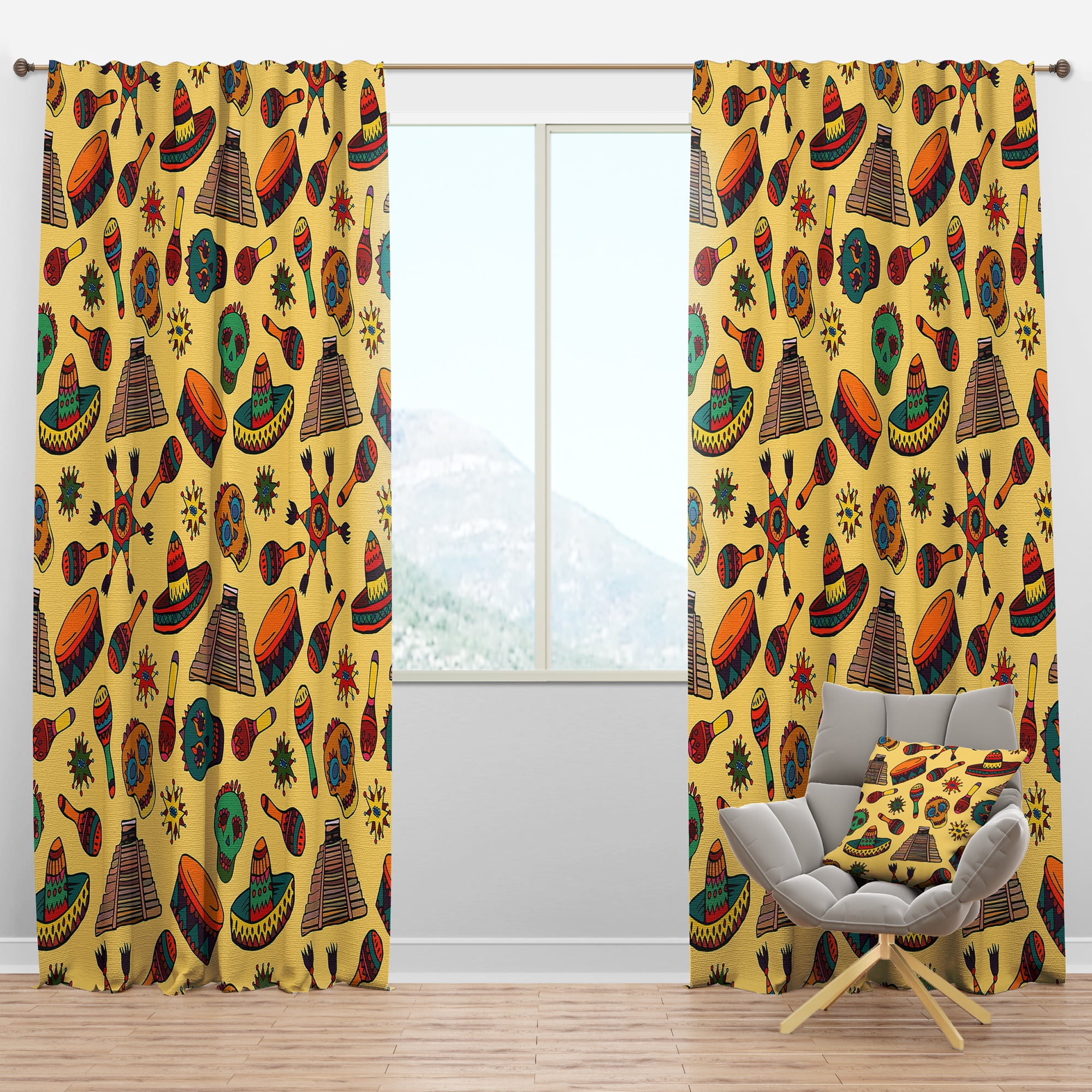 Designart 'Mexican Symbols With Pattern' Tropical Blackout Curtain Panel