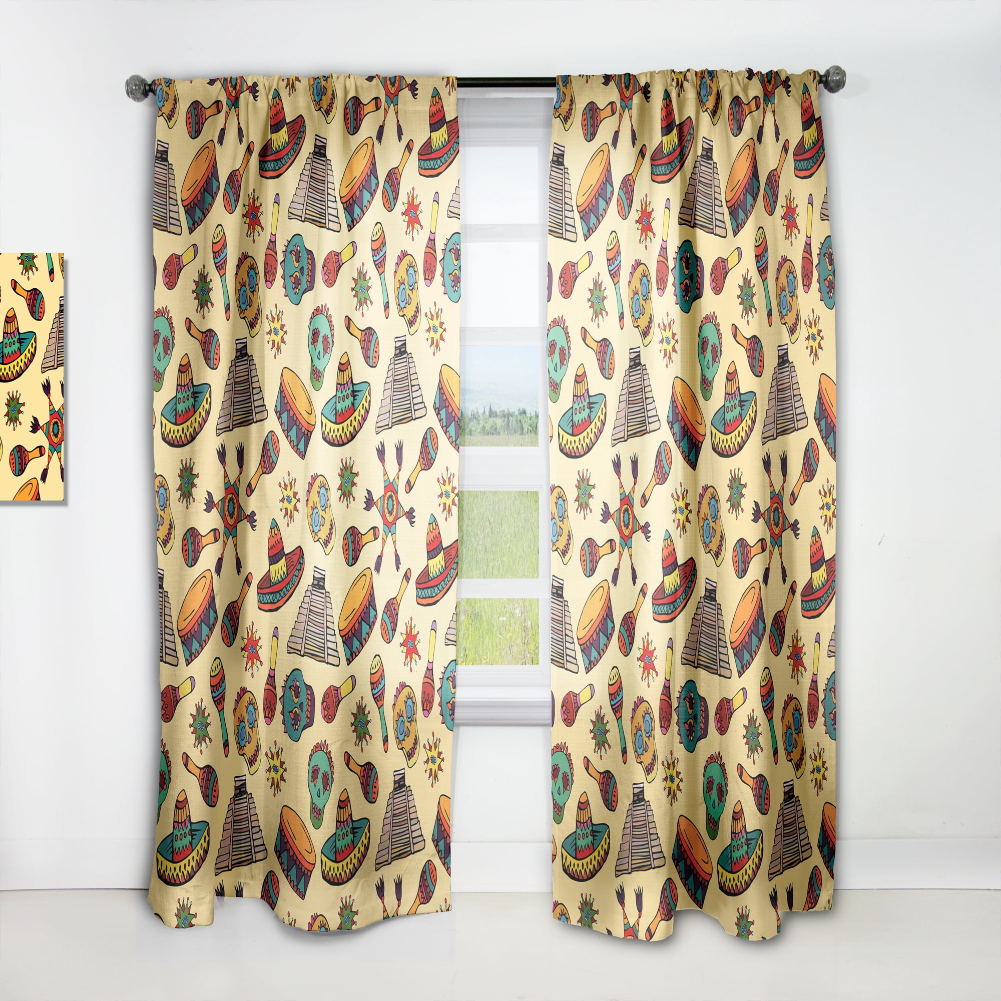 Designart 'Mexican Symbols With Pattern' Tropical Curtain Panel