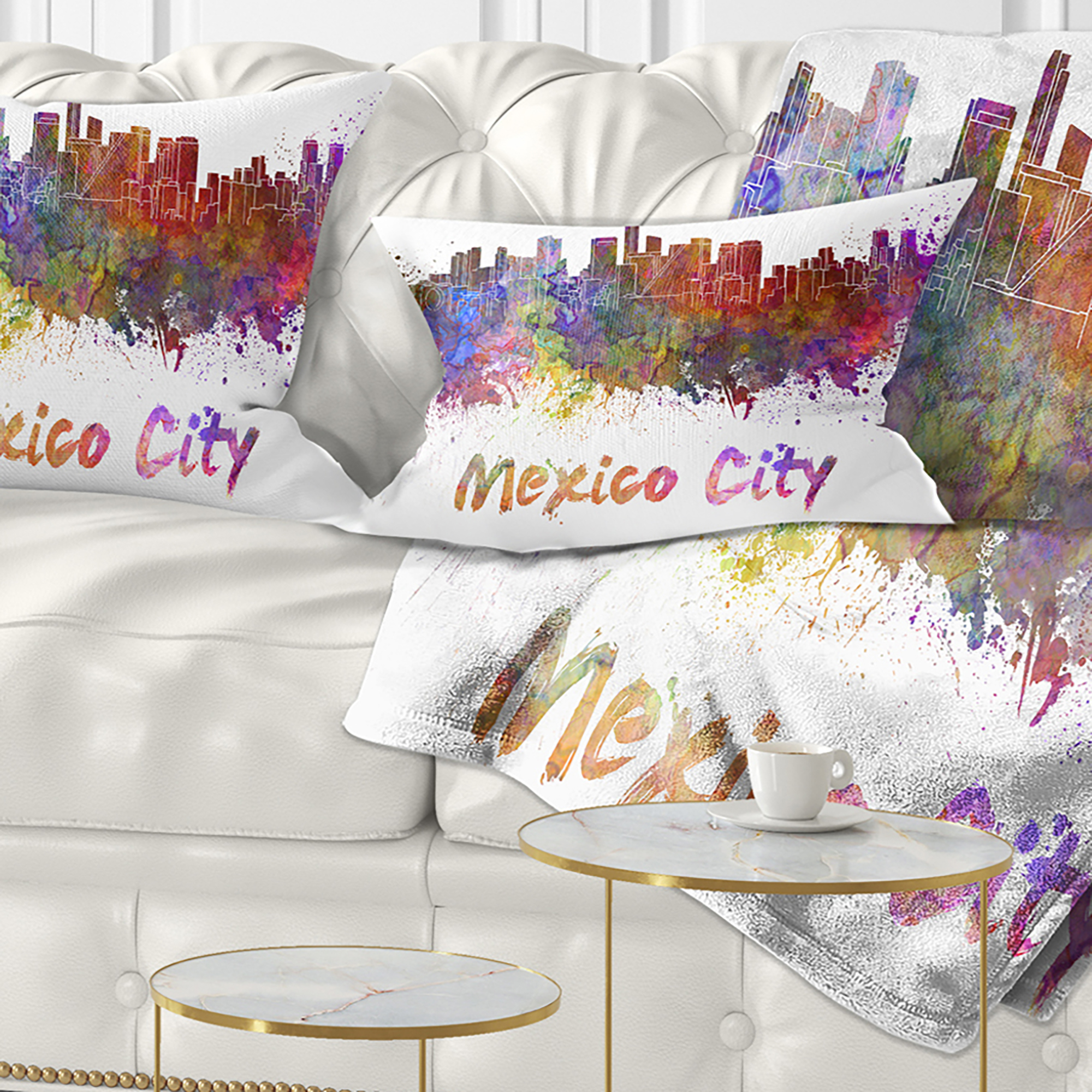 Designart Mexico City Skyline - Cityscape Throw Pillow - 12x20