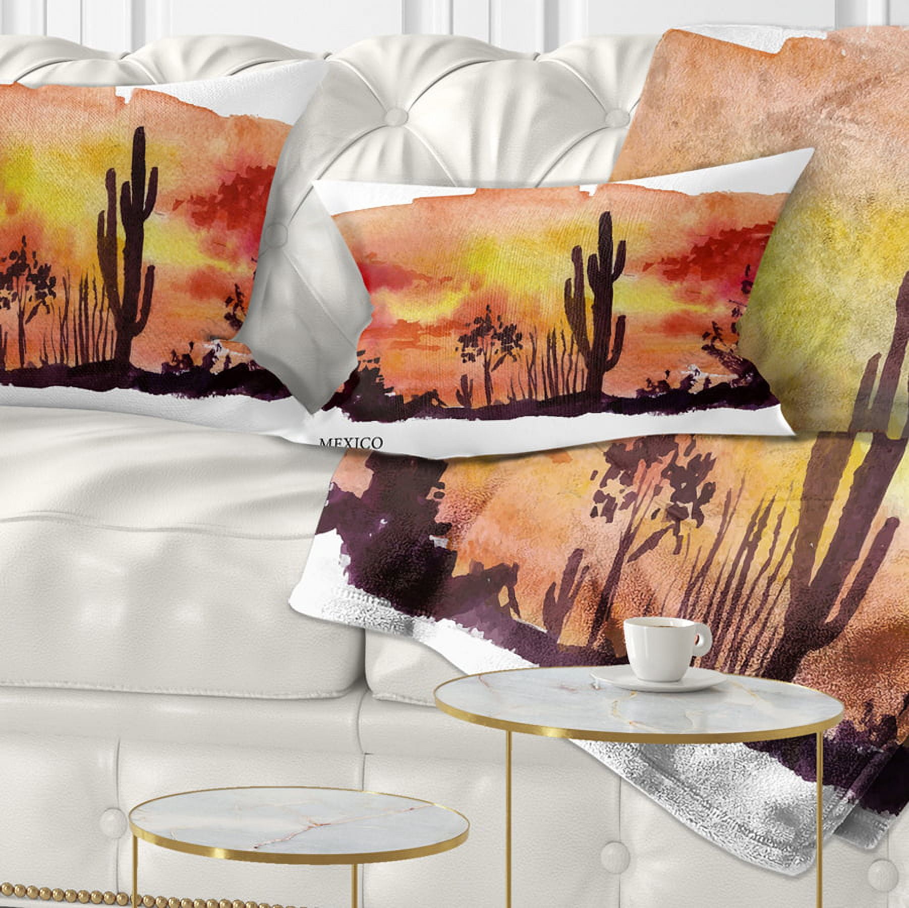 Designart Mexico Vector Illustration - Cityscape Painting Throw Pillow - 12x20