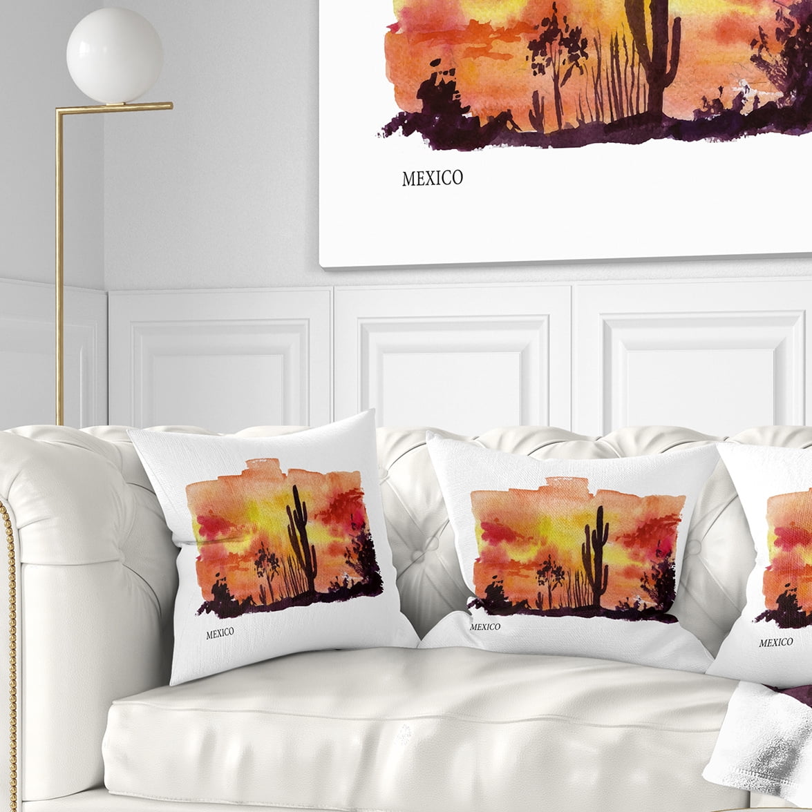 Designart Mexico Vector Illustration - Cityscape Painting Throw Pillow - 18x18