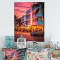 thumbnail image 1 of Designart "Miami Ocean Drive Neon Nighttime Glow" Florida Metal Art Living Room, 1 of 5