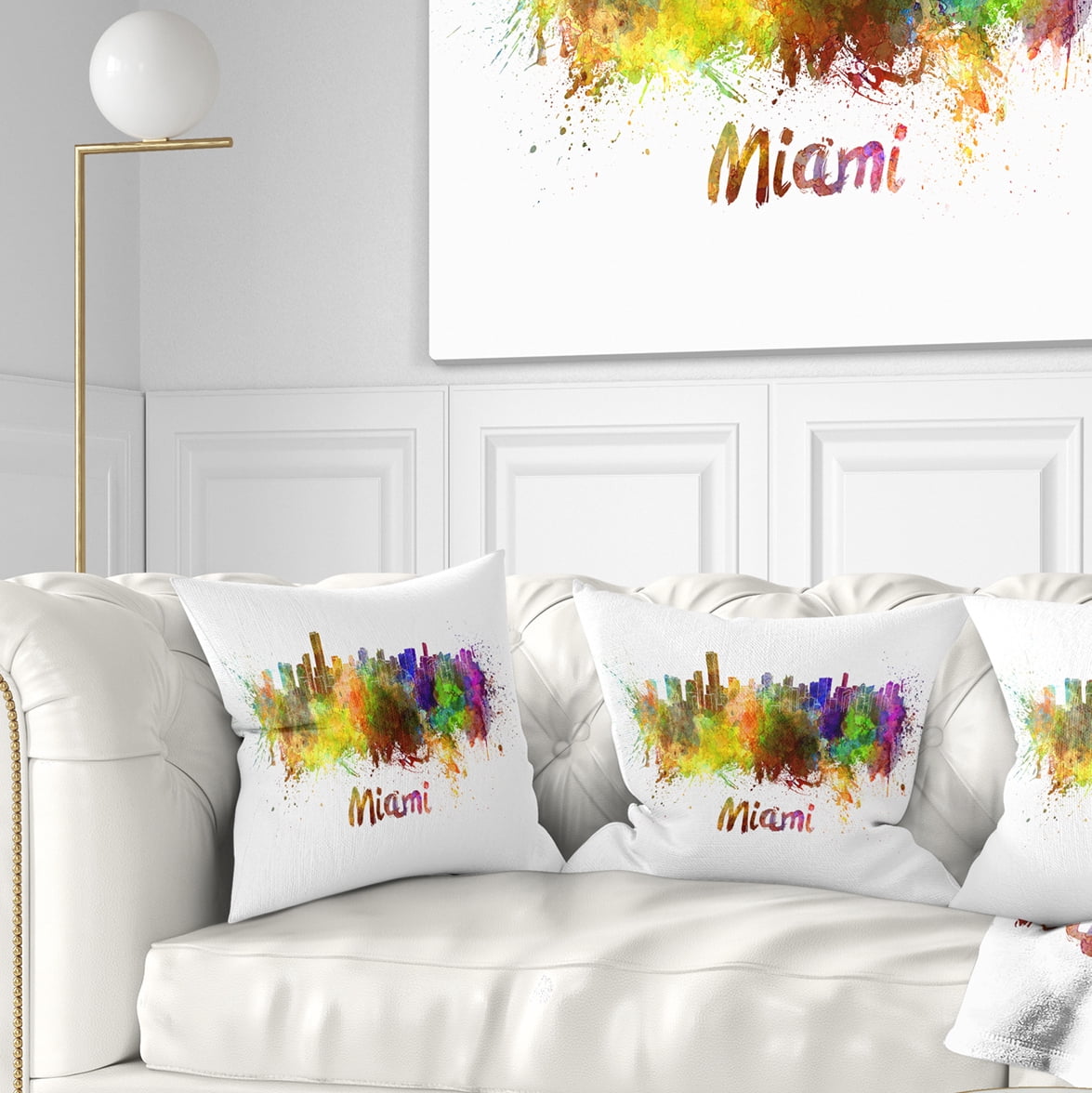 Designart Miami Skyline - Cityscape Throw Pillow - 16x16