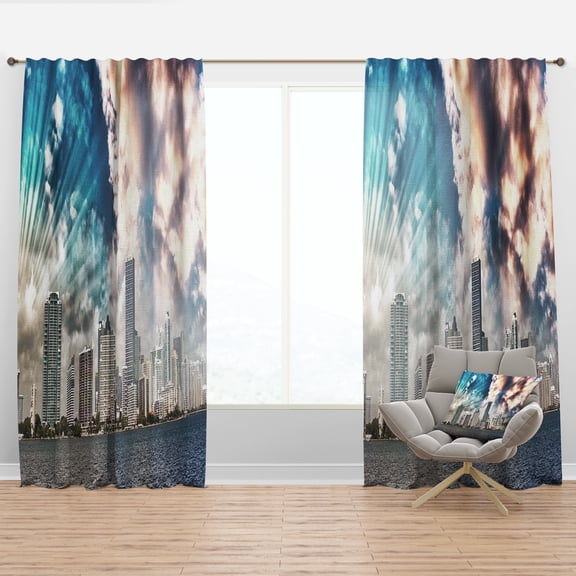 Designart 'Miami Skyline with Clouds' Cityscape Curtain Panel