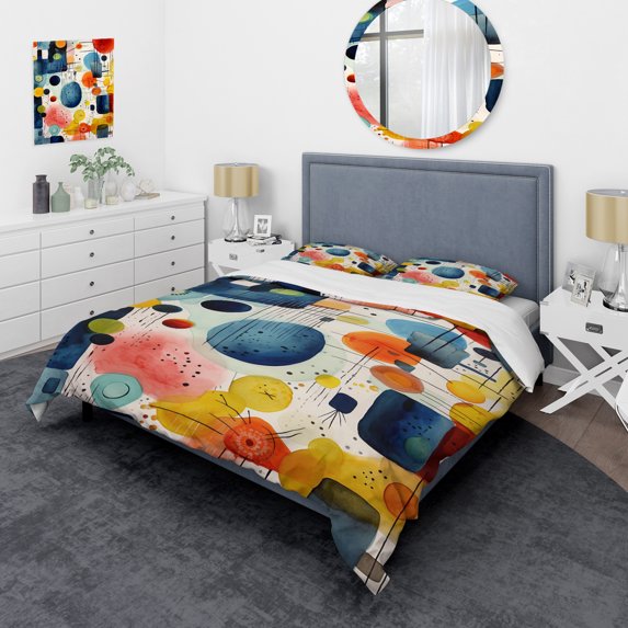 Designart "Mid Century Geometric Shapes in Colorful Display II" Abstract Geometric Bedding Covert Set - Abstract Colorful Modern Bed Set With 2 Shams