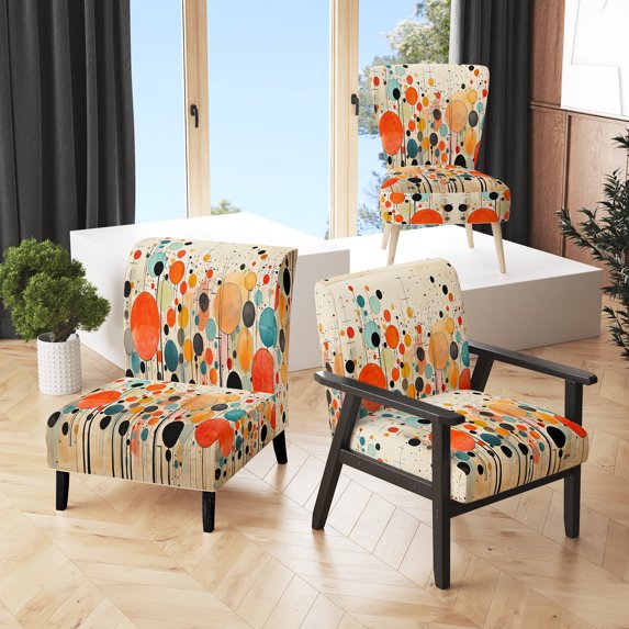 Designart "Mid Century Polka Dots" Upholstered Mid-Century Modern Accent Chair and Mid-century Arm Chair - Multiple Color & Pattern
