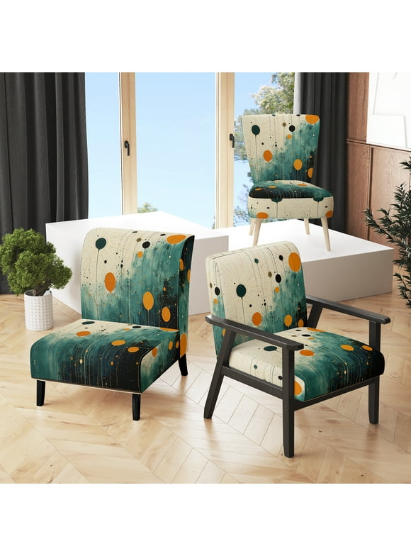 Designart "Mid Century Polka Dots" Upholstered Modern & Contemporary Accent Chair and Abstract Collages Arm Chair - Multiple Color & Pattern