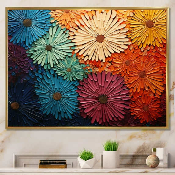 Designart "Mid Century Sunburst Charm III" Mid-century Floater Framed Canvas Art Print