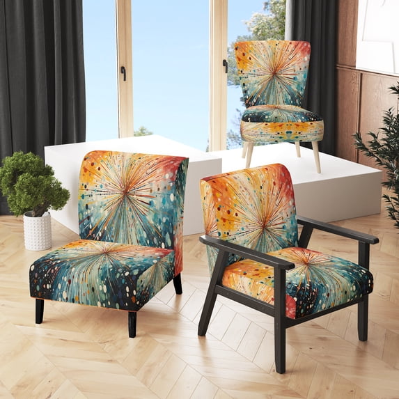 Designart "Mid Century Sunburst Serenade I" Upholstered Mid-century Accent Chair and Mid-Century Modern Arm Chair - Multiple Color & Pattern