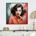 thumbnail image 1 of Designart "Mid-Century Woman Portrait in Orange and Green I" Fashion Framed Wall Art - Modern Orange Pop Art Entryway Framed Wall Art, 1 of 6