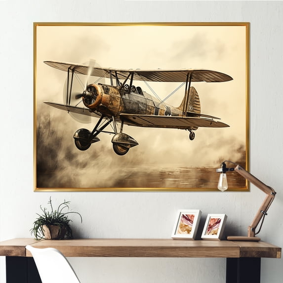 Designart "Mid-Flight Glory Of The Historic Plane" Plane Floater Framed Wall Art Living Room